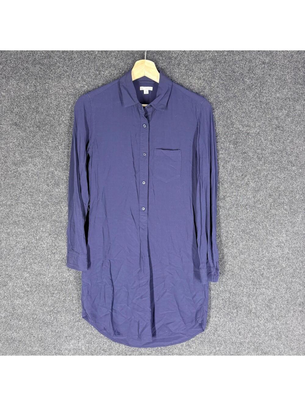 Gap Shirt Dress Women XS Blue Short Button Collared Long Sleeve Pockets Rayon